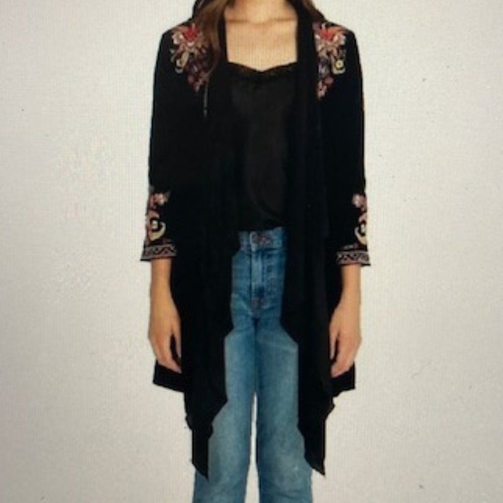 Johnny Was Ioana Black Velvet Georgette drape cardigan